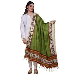 4325 Women's Art Silk Dupatta With Warli Print Border | Ethnic